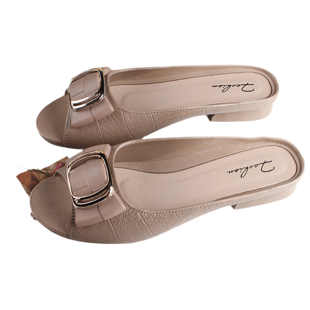 Women's Black Slide Sandals with Buckle – Casual Open Toe Flat Slip-On Shoes Sandals Heels VTH11