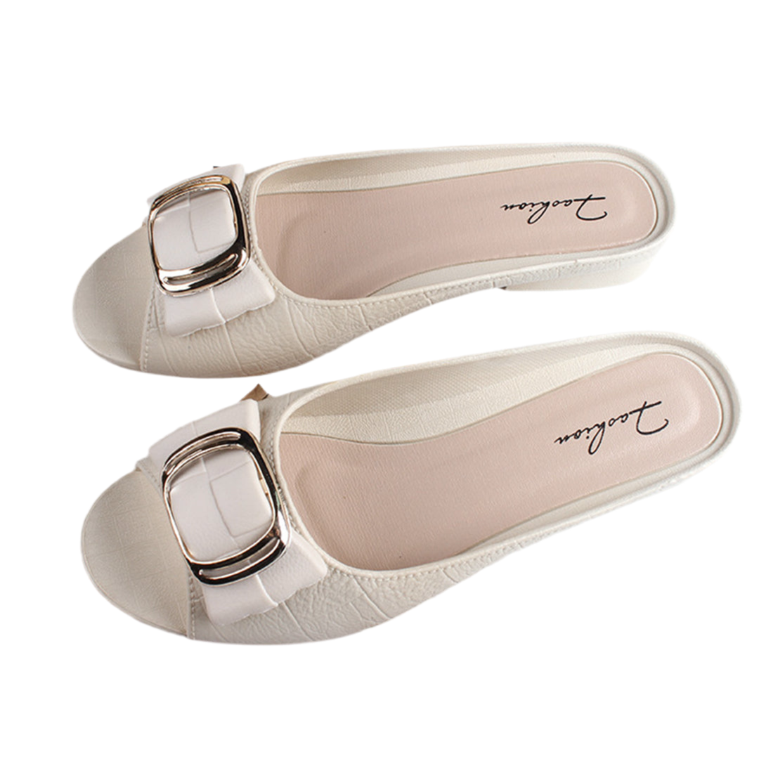Women's Black Slide Sandals with Buckle – Casual Open Toe Flat Slip-On Shoes Sandals Heels VTH11
